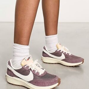 Nike Waffle Debut sneakers in plum and off white